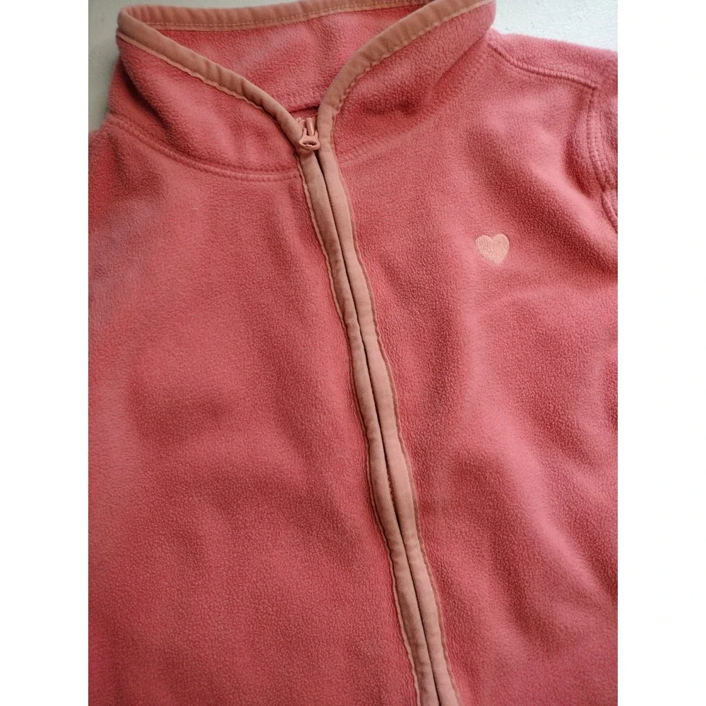 OshKosh Bgosh Girls Pink Fleece Full Zip Jacket Heart Mock Neck‎ Size 6 6X